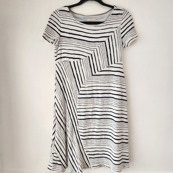 Maeve Anthropologie Black and White Striped Artsy Dress Lagenlook Women's XS - Picture 2 of 7